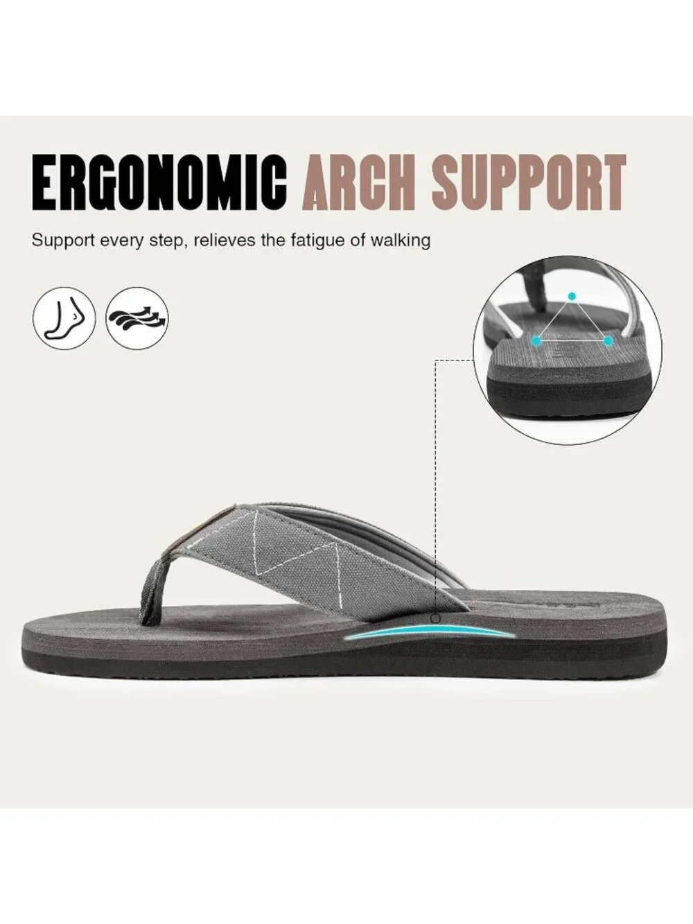 Men's Grey Flat Thongs Solid Comfort Split Toe Rubber Flip Flop Slipper Shoes